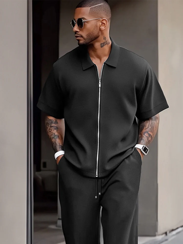 Simple Refined Zipper Design Shirt Set - Image 3