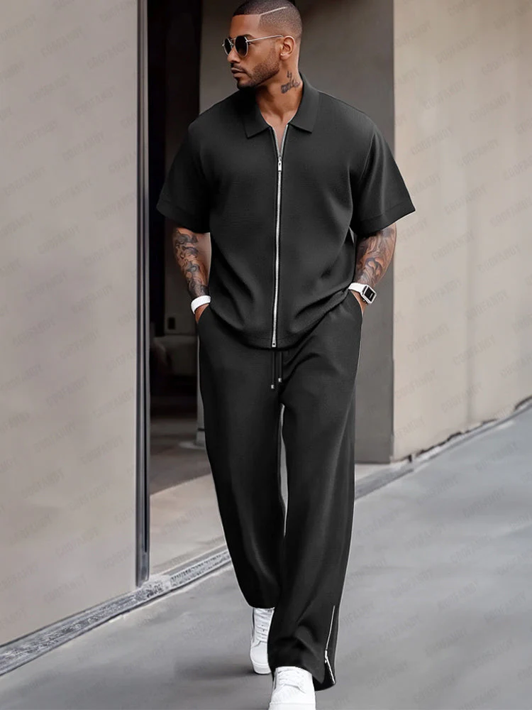 Simple Refined Zipper Design Shirt Set - Image 5