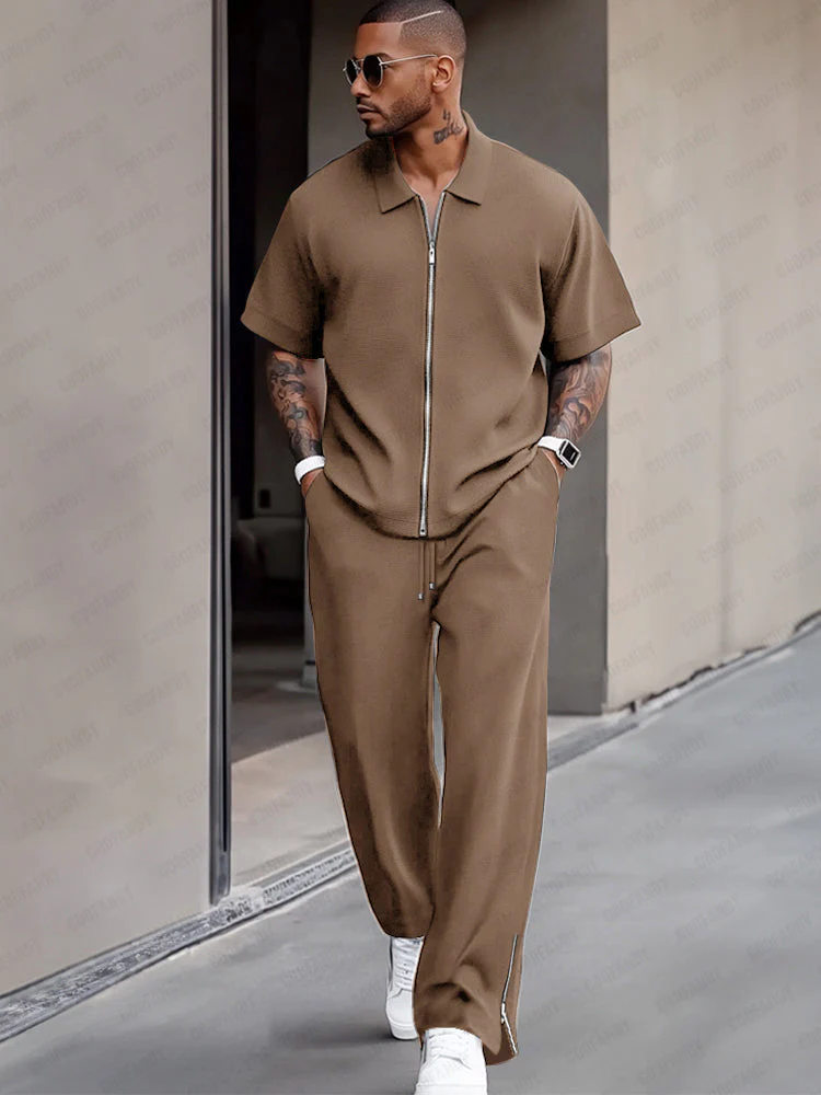 Simple Refined Zipper Design Shirt Set - Image 6