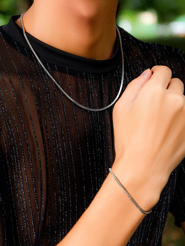 Simple Snake Chain Necklace and Bracelet Set