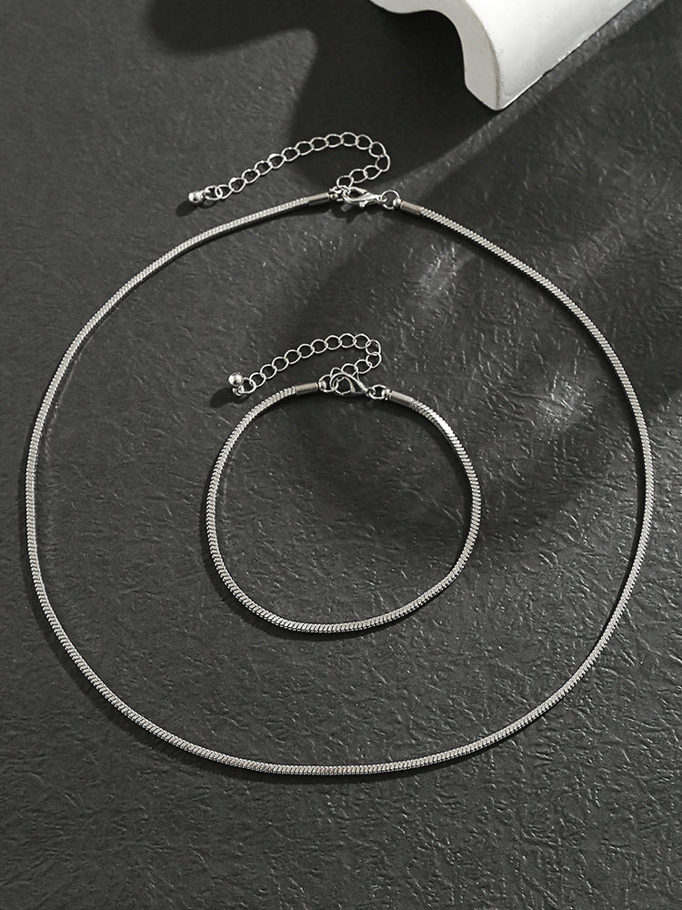 Simple Snake Chain Necklace and Bracelet Set - Image 2