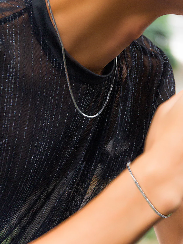 Simple Snake Chain Necklace and Bracelet Set - Image 8