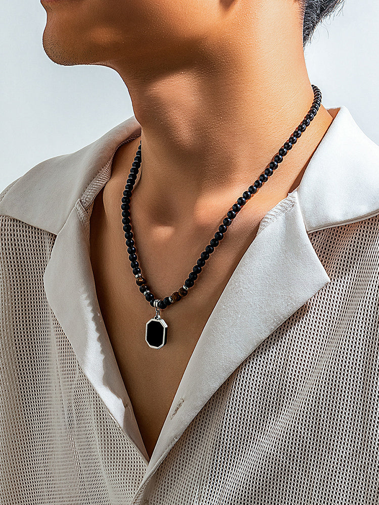 Simple Tiger Stone Beads Pendant Necklace - Image 3