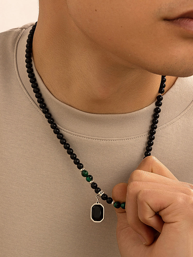 Simple Tiger Stone Beads Pendant Necklace - Image 5