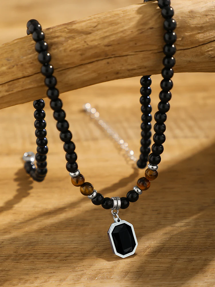 Simple Tiger Stone Beads Pendant Necklace - Image 6