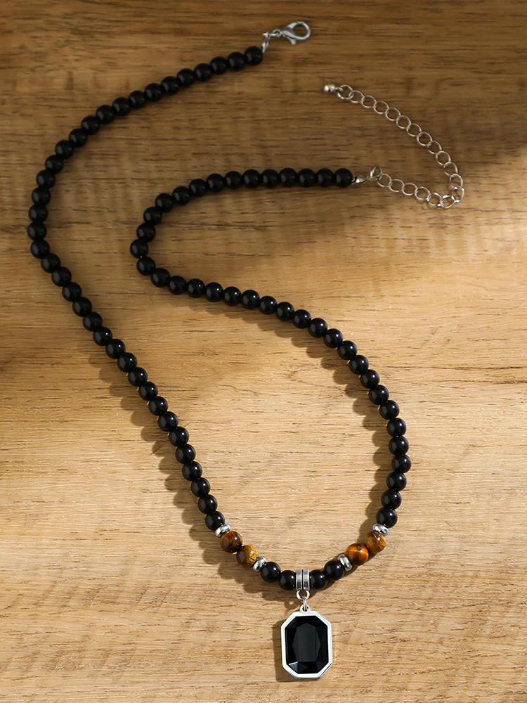 Simple Tiger Stone Beads Pendant Necklace - Image 7