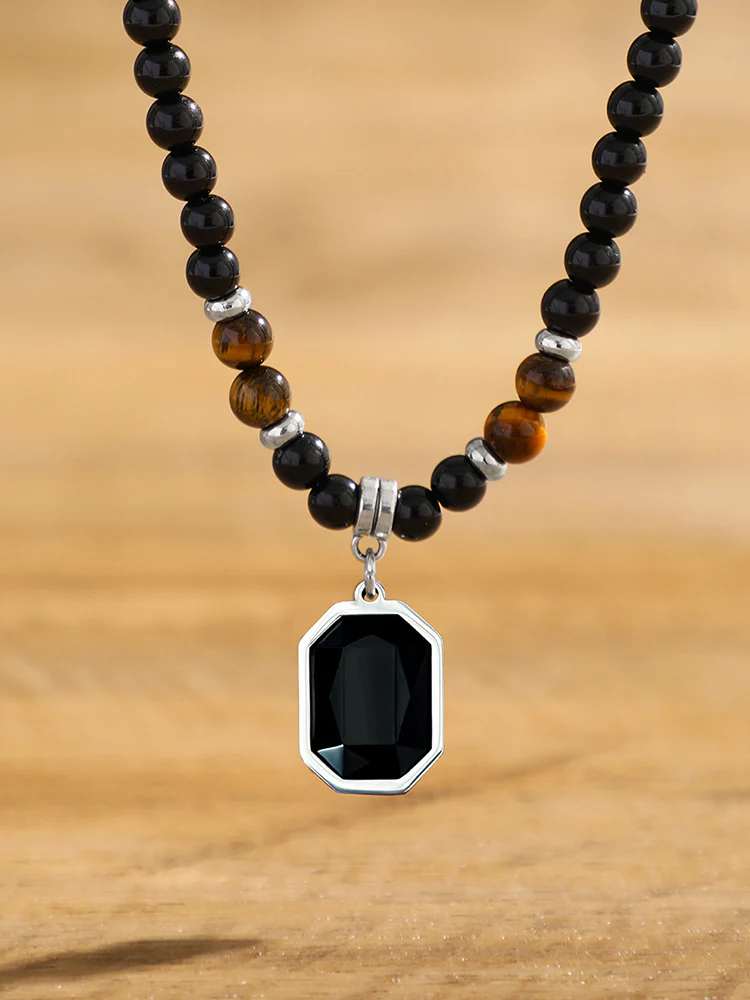 Simple Tiger Stone Beads Pendant Necklace - Image 8