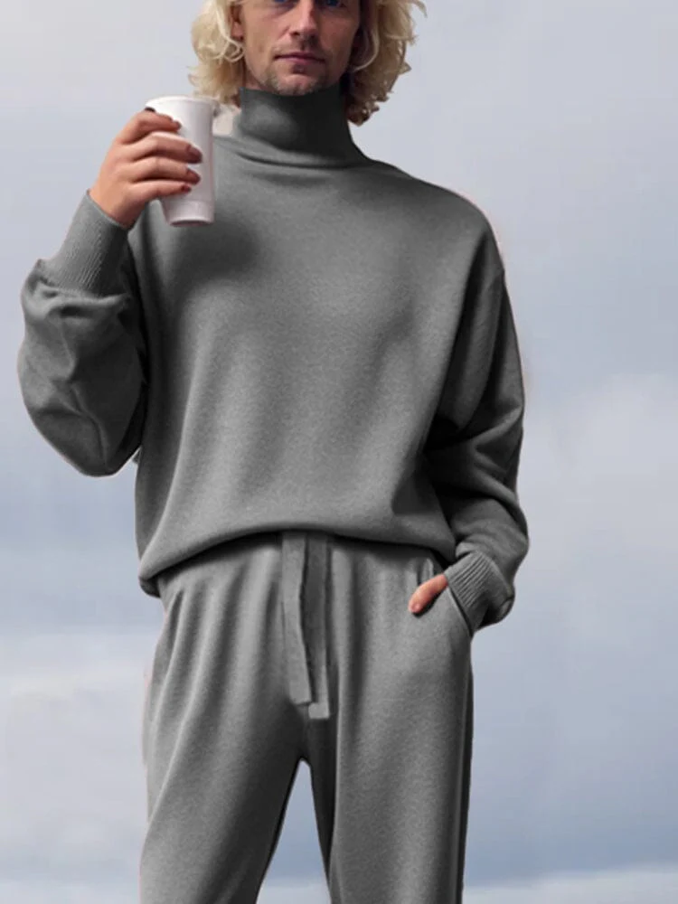 Simple Turtleneck Leisure 2-Piece Outfit - Image 3