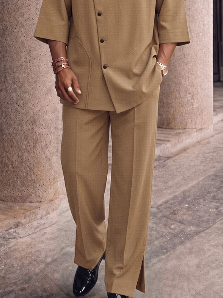 Smart Casual Button Down Shirt and Split Hem Pants Set - Image 4