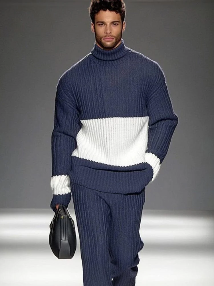 Smart Casual Color-Block Knit Set - Image 3