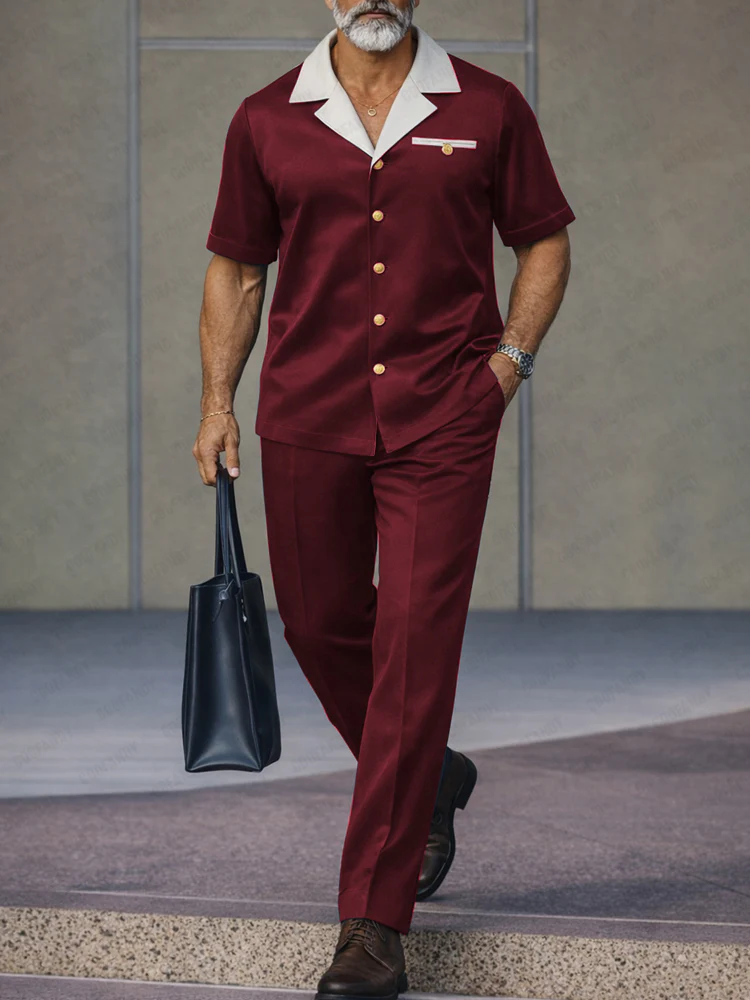 Smart Casual Contrast Collor Shirt Pants Set - Image 2