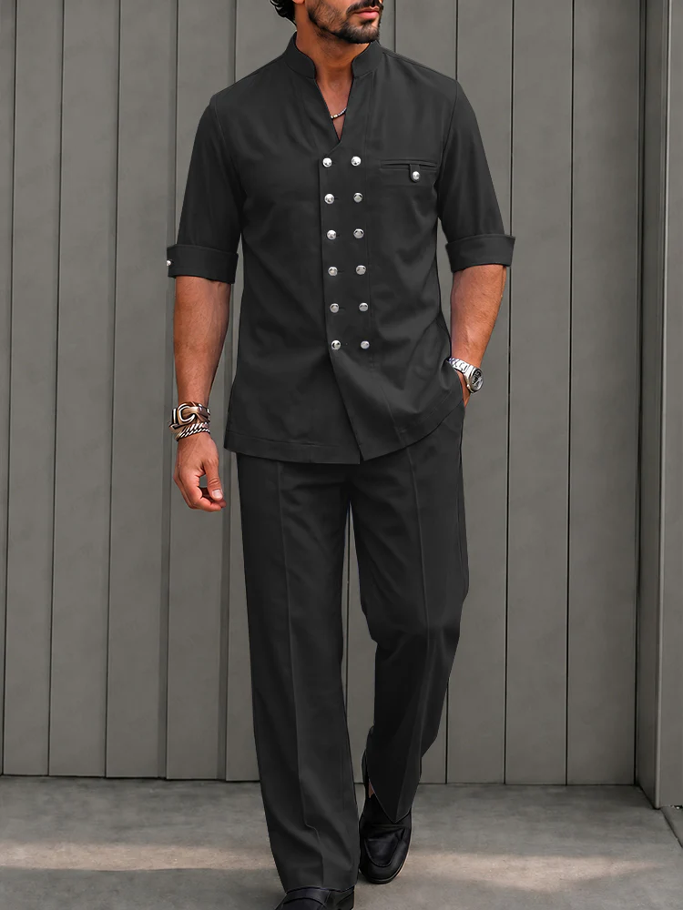 Smart Casual Double Breasted Shirt Pants Set