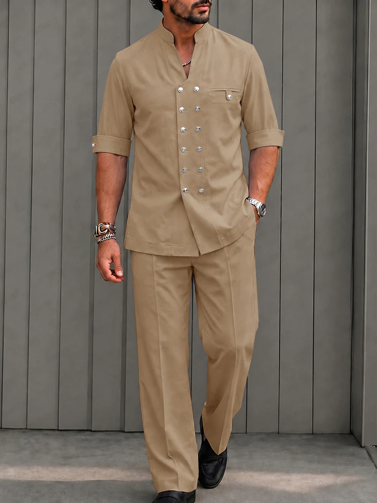 Smart Casual Double Breasted Shirt Pants Set - Image 2