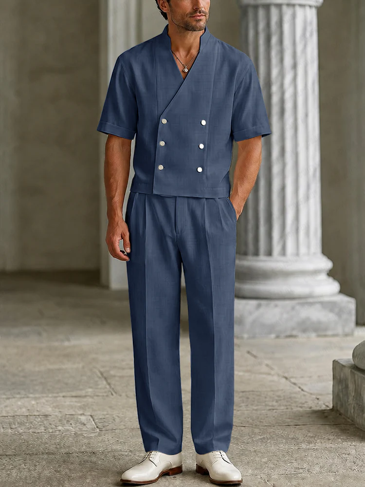 Smart Casual Double Breasted Suit Shirt Pants Set - Image 2