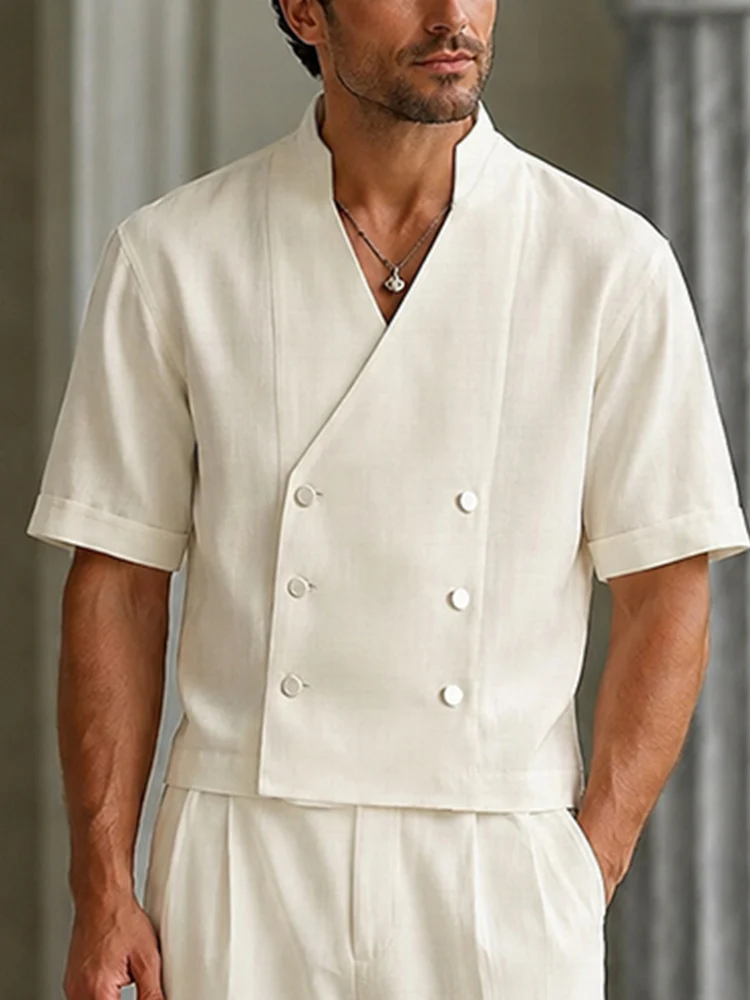 Smart Casual Double Breasted Suit Shirt Pants Set - Image 3