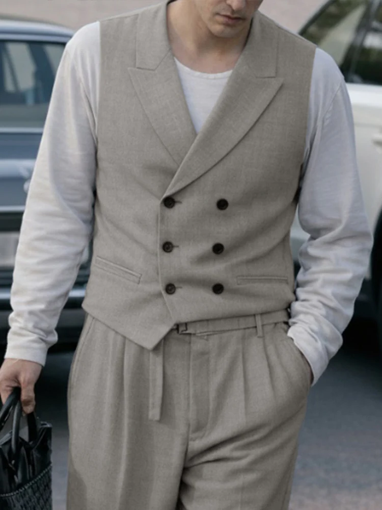 Smart Casual Double-Breasted Vest Pants Set - Image 3