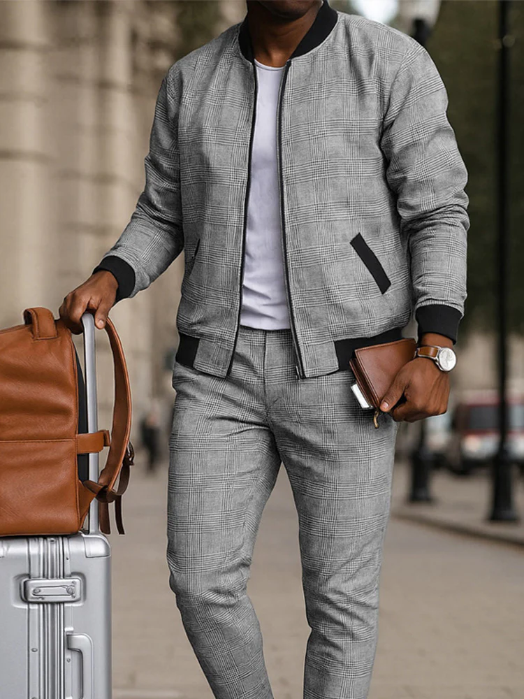 Smart Casual Plaid Tracksuit Set - Image 3