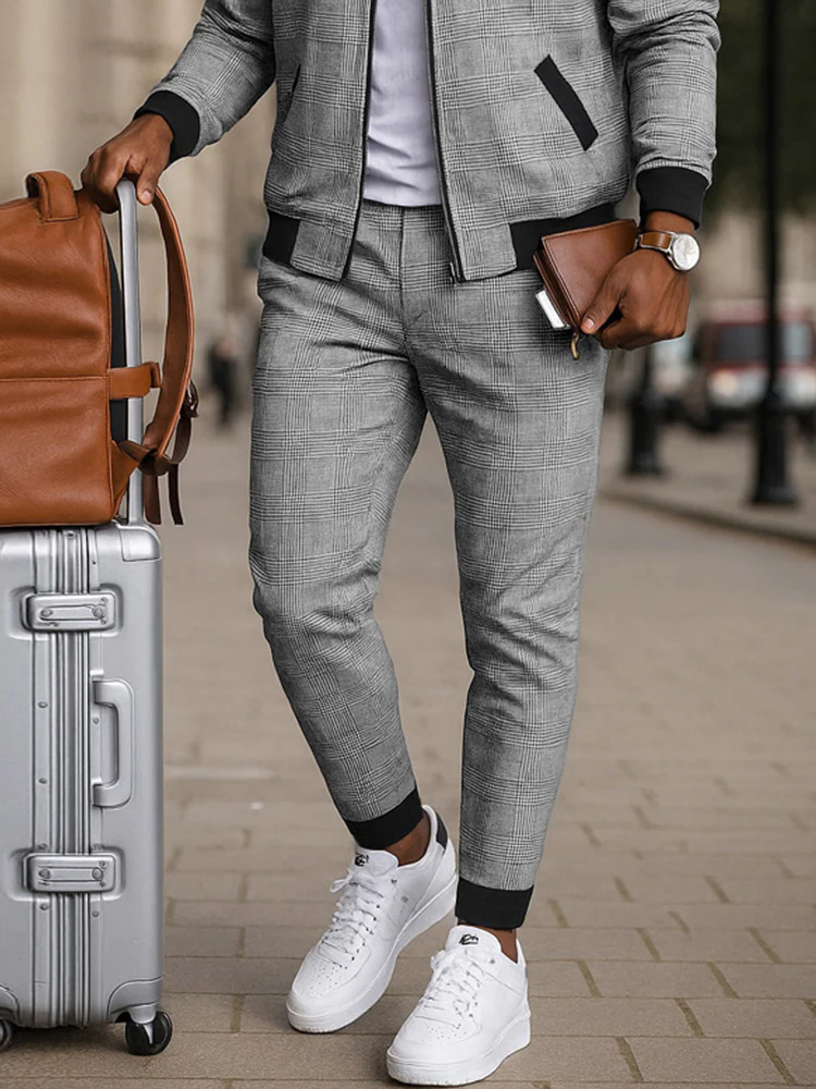 Smart Casual Plaid Tracksuit Set - Image 4