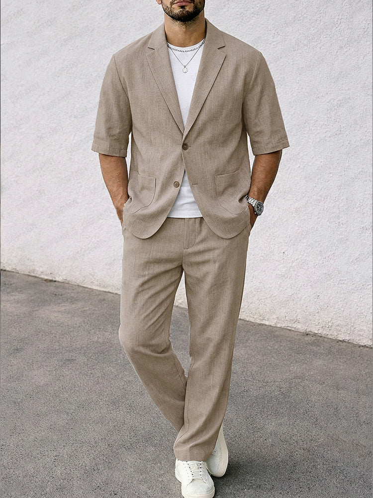 Smart Casual Short Sleeves Blazer Pants Set - Image 2