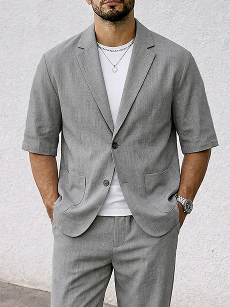 Smart Casual Short Sleeves Blazer Pants Set - Image 3