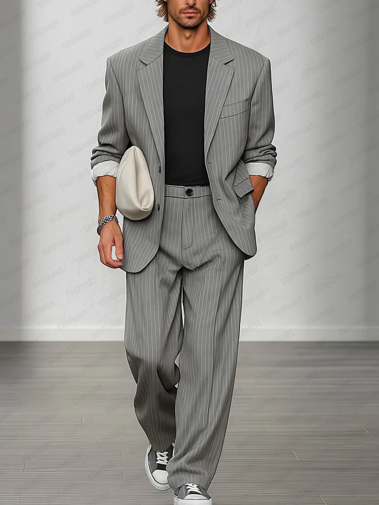 Smart Casual Striped Blazer and Pants Set