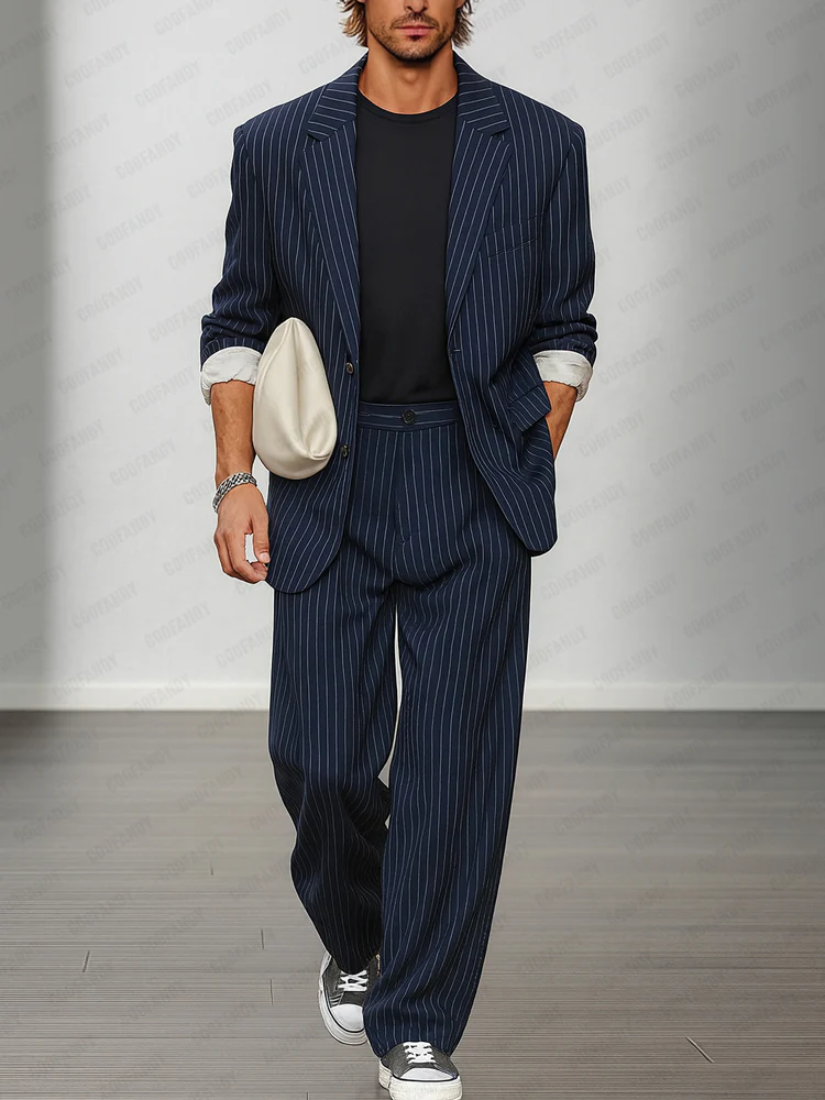 Smart Casual Striped Blazer and Pants Set - Image 2