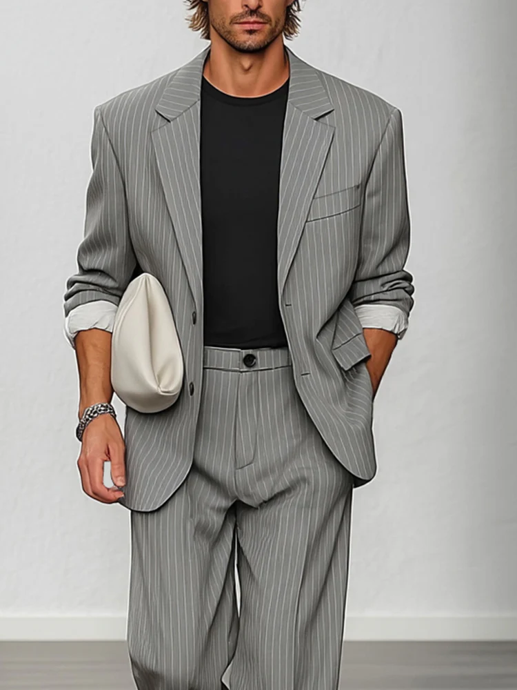 Smart Casual Striped Blazer and Pants Set - Image 3
