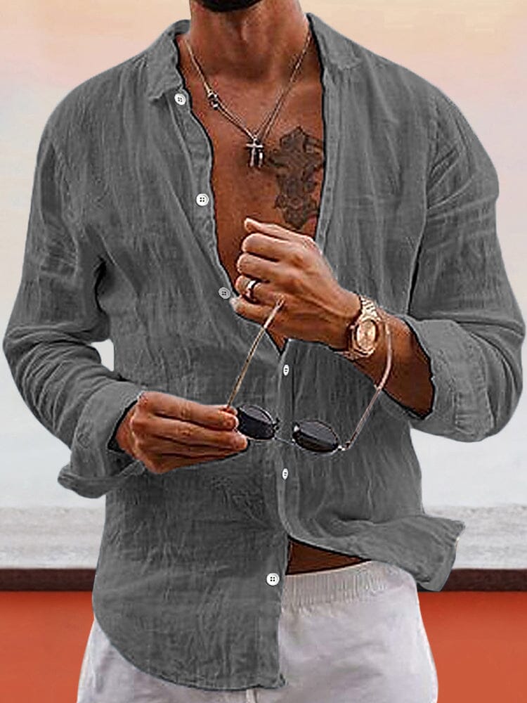 Soft Solid Cotton Linen Shirt - Image 4