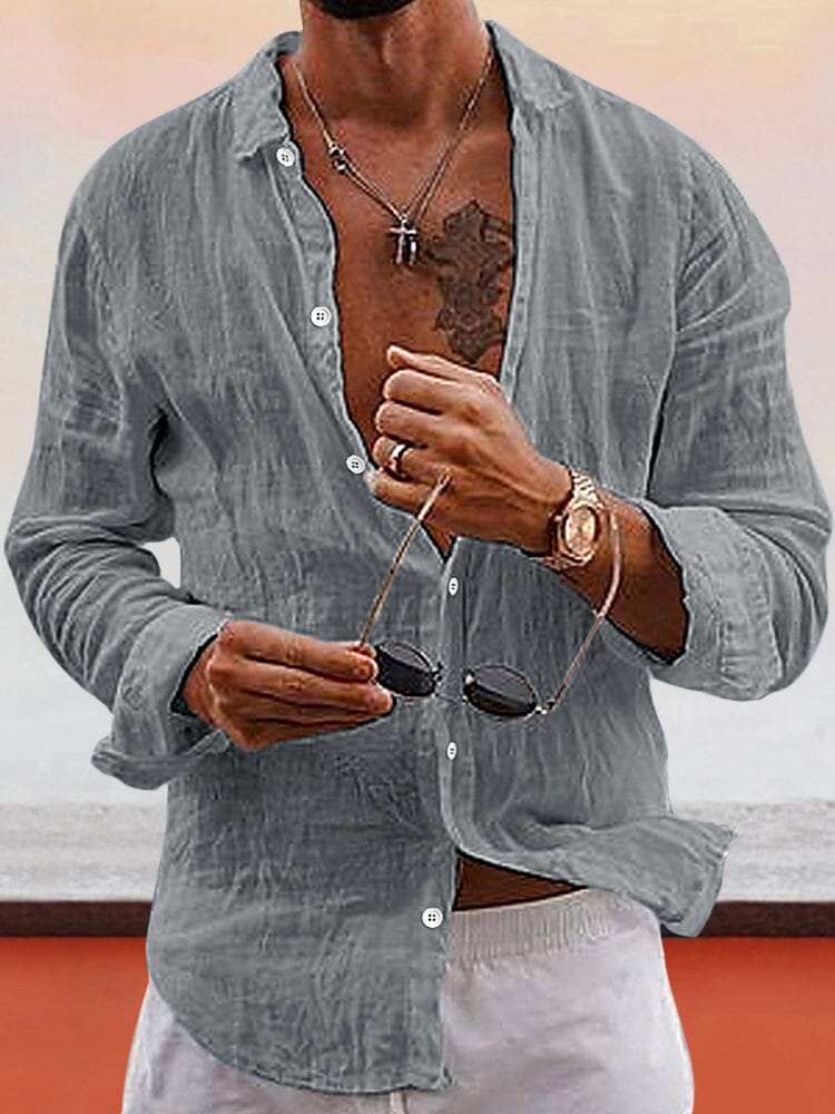 Soft Solid Cotton Linen Shirt - Image 5