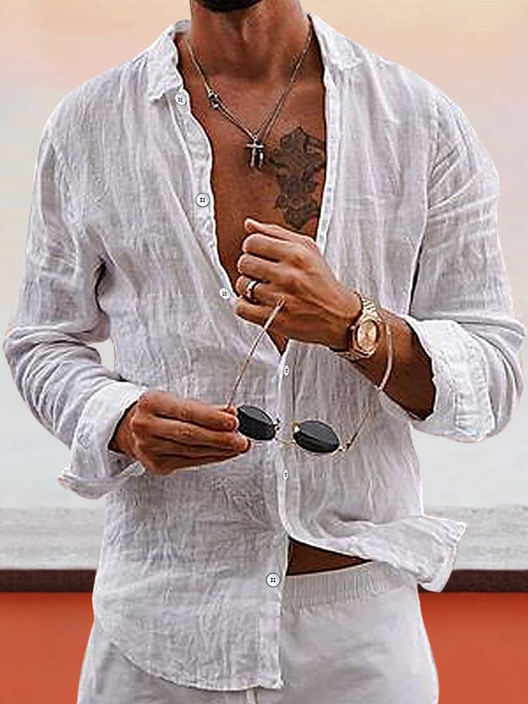 Soft Solid Cotton Linen Shirt - Image 8