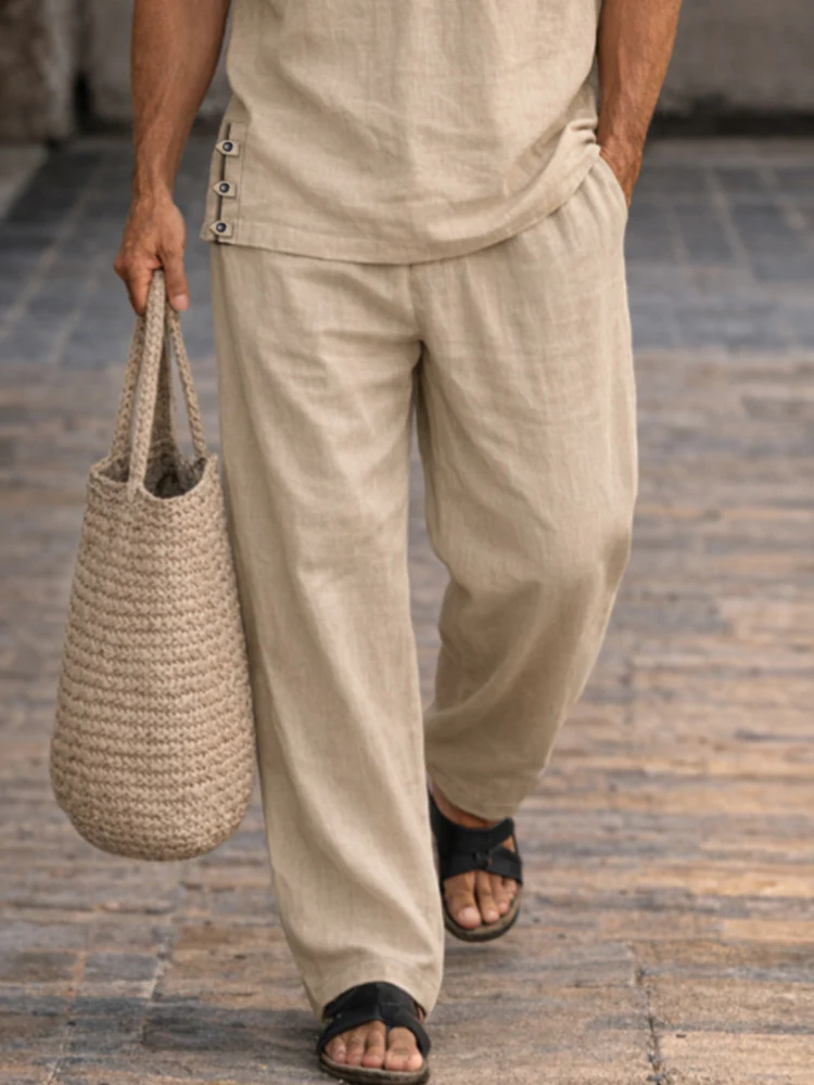 Soft Washed Cotton Henley Shirt Pants Set - Image 4