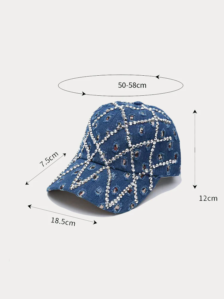 Sparkling Rhinestone Destroyed Torn Denim Cap - Image 5