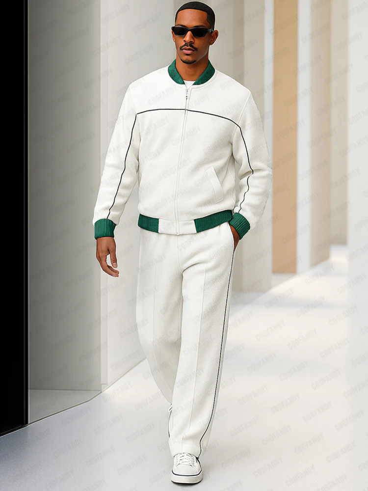 Sport Style Two-Tone Jacket and Pants Set