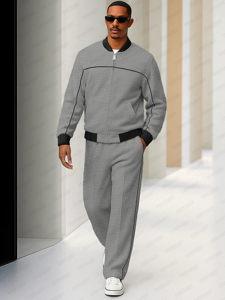 Sport Style Two-Tone Jacket and Pants Set - Image 2