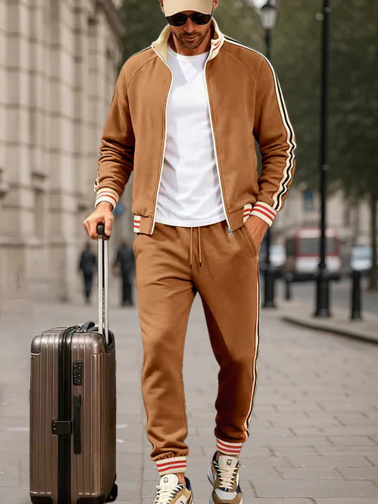 Sporty Contrasting Stripes Jacket Pants Set - Image 3