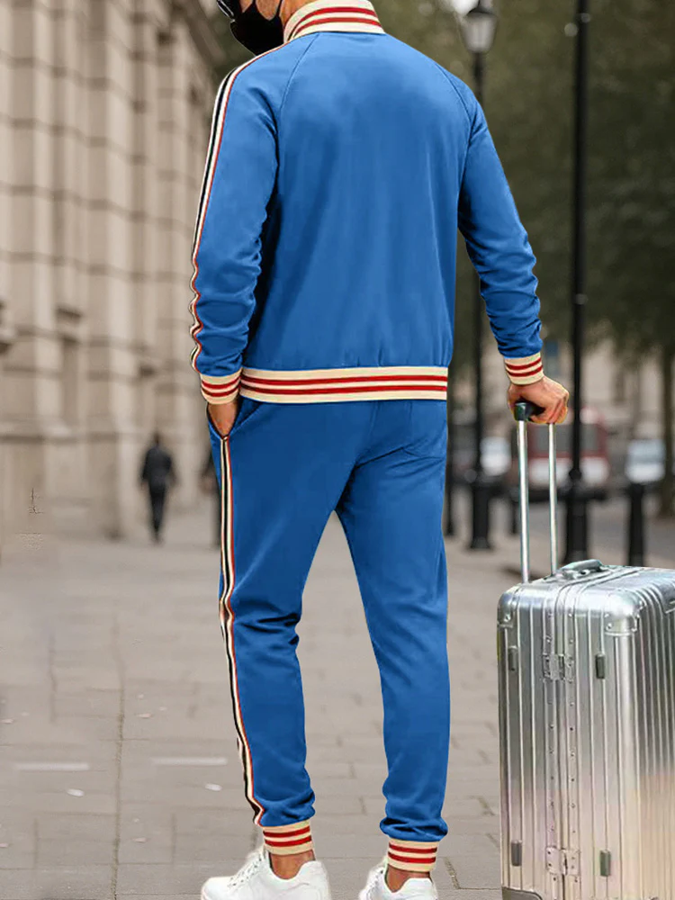 Sporty Contrasting Stripes Jacket Pants Set - Image 9
