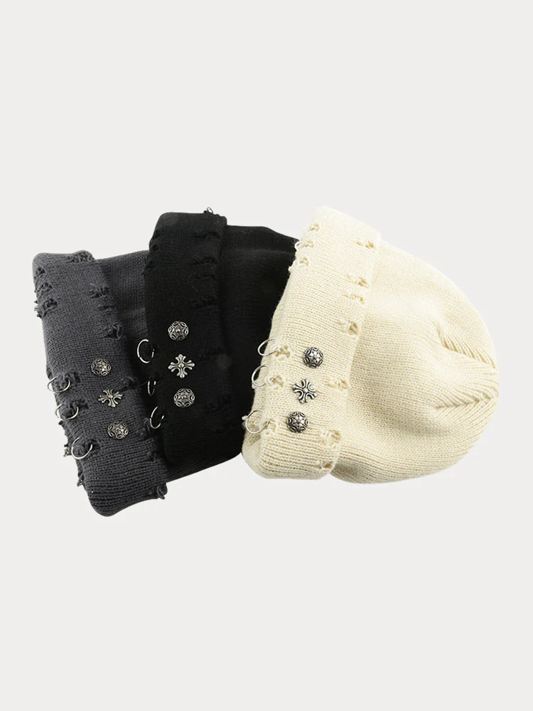 Street Retro Cross Ring Knit Beanie - Image 10
