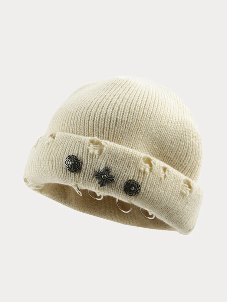 Street Retro Cross Ring Knit Beanie - Image 2
