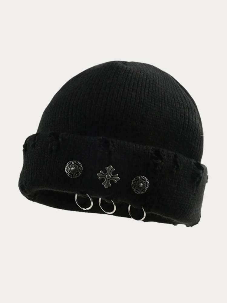 Street Retro Cross Ring Knit Beanie - Image 5