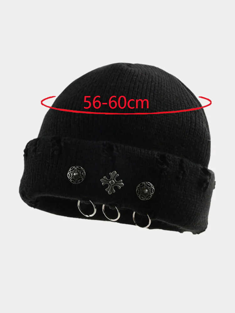 Street Retro Cross Ring Knit Beanie - Image 7