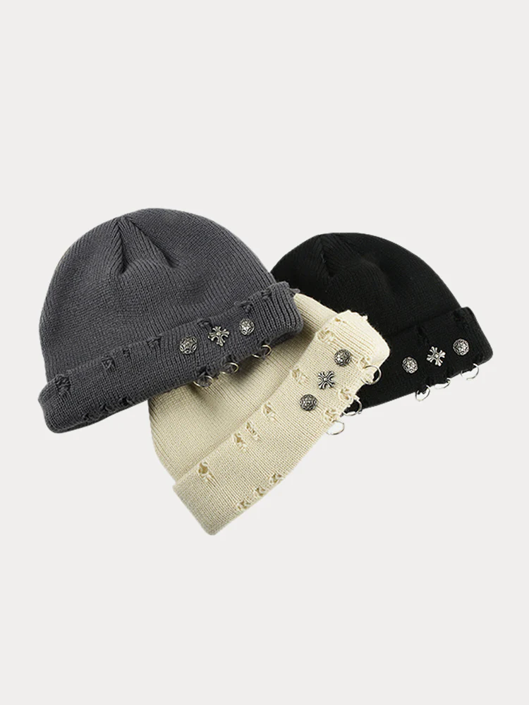 Street Retro Cross Ring Knit Beanie - Image 8