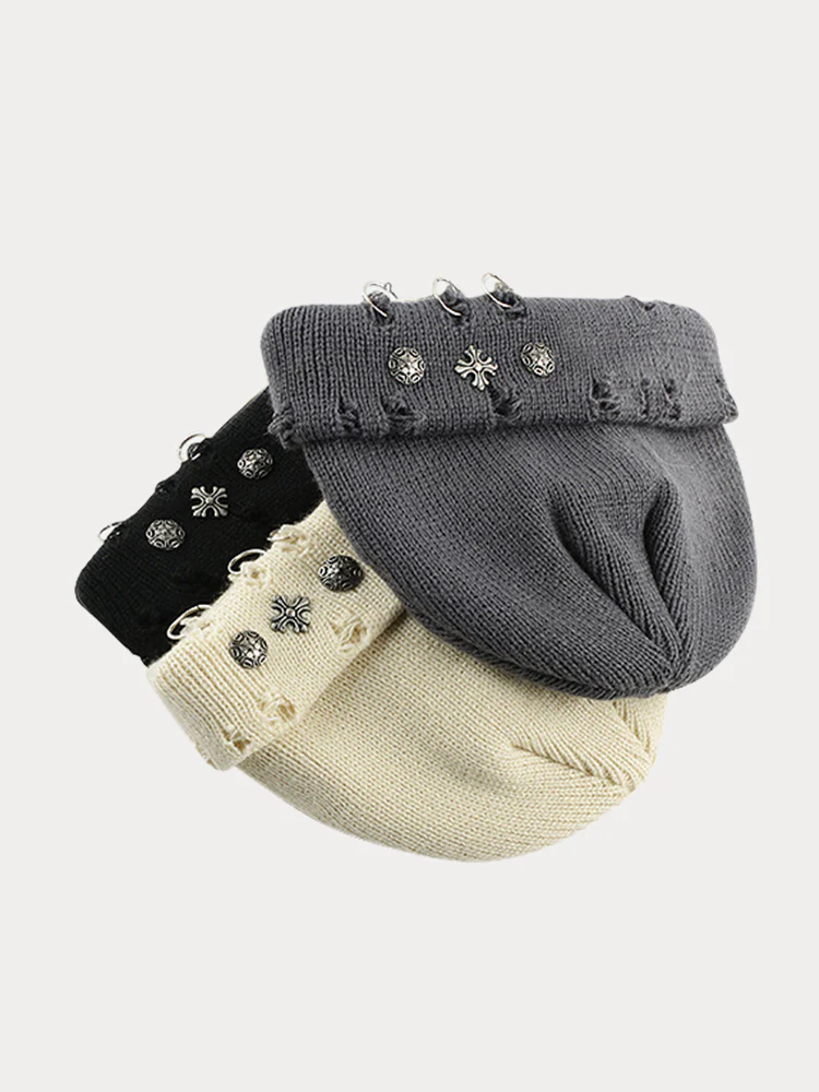 Street Retro Cross Ring Knit Beanie - Image 9