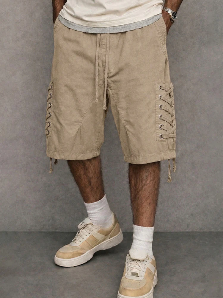 Street Style Side Drawstring Cotton Shorts - Image 2