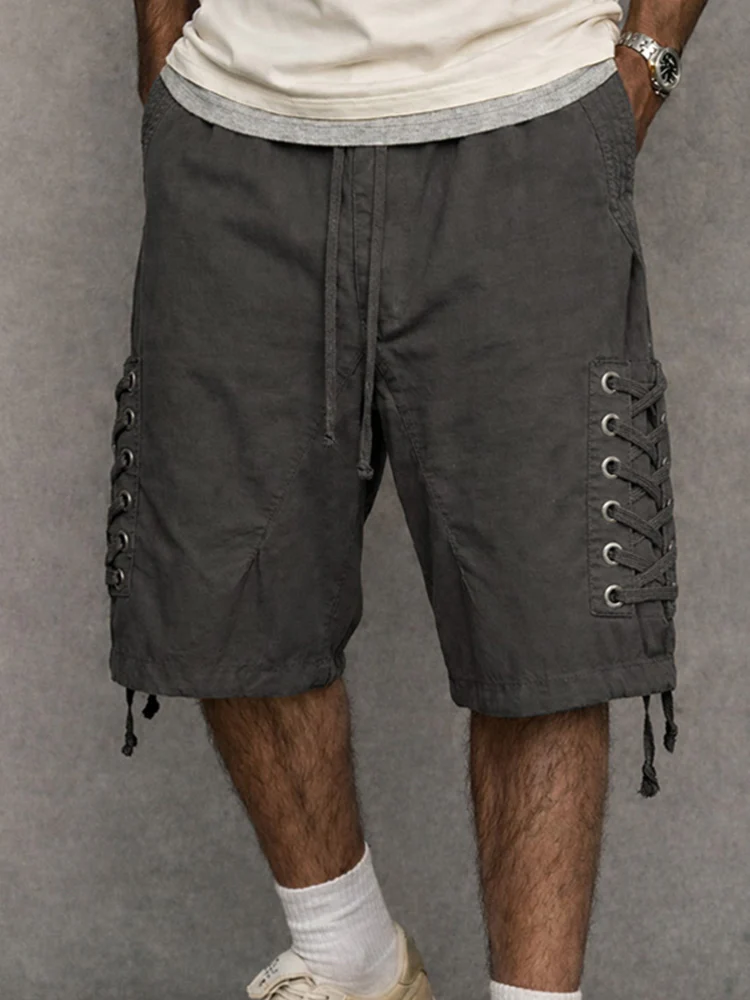 Street Style Side Drawstring Cotton Shorts - Image 3
