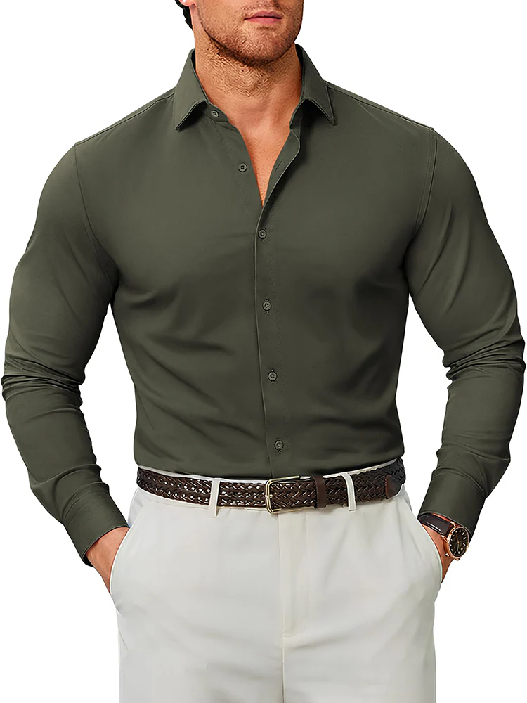 Stretch Wrinkle Free Long Sleeve Button Down Shirt (US Only) - Image 15