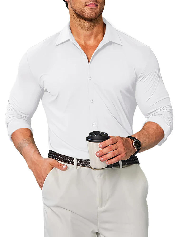 Stretch Wrinkle Free Long Sleeve Button Down Shirt (US Only) - Image 17