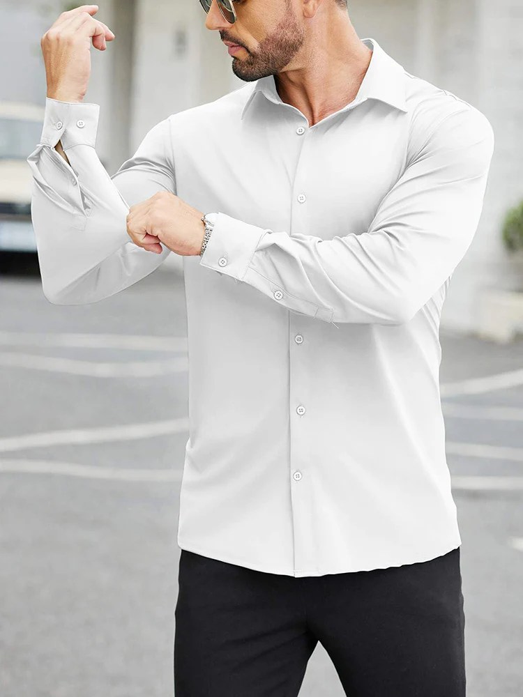 Stretch Wrinkle Free Long Sleeve Button Down Shirt (US Only) - Image 18