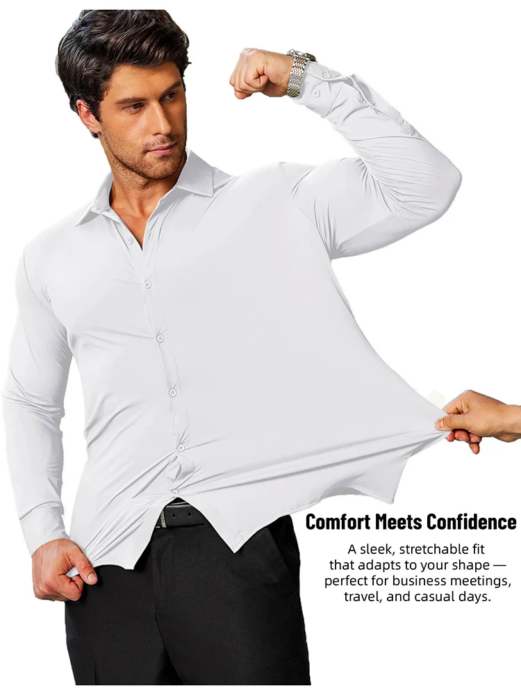 Stretch Wrinkle Free Long Sleeve Button Down Shirt (US Only) - Image 19