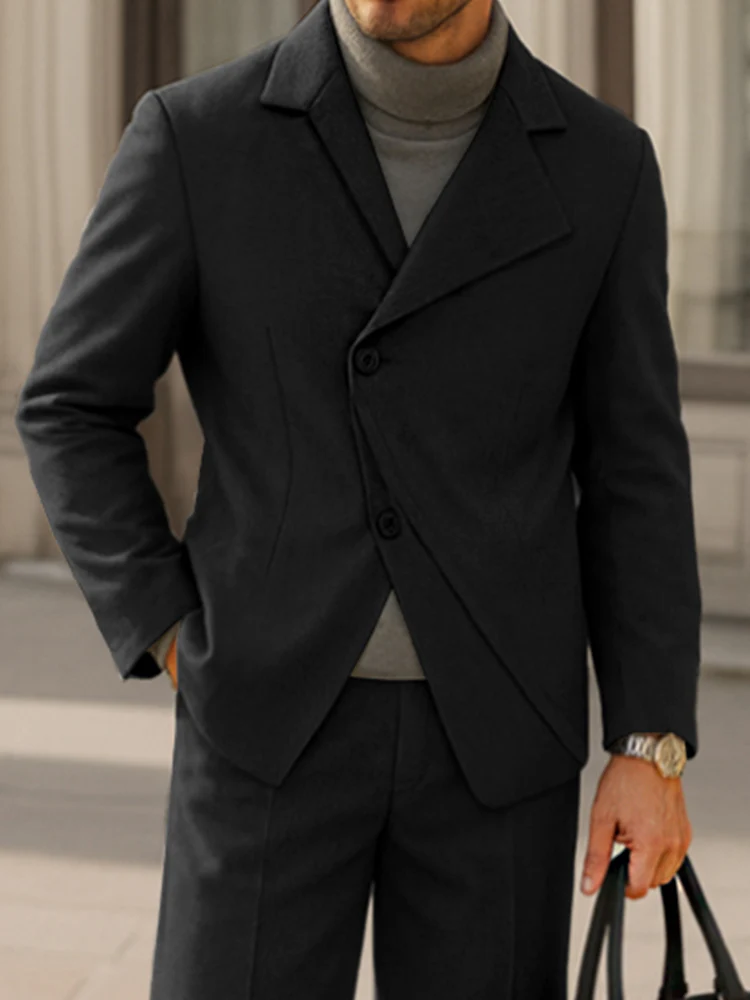 Stylish Asymmetric Placket Blazer Pants Set - Image 3