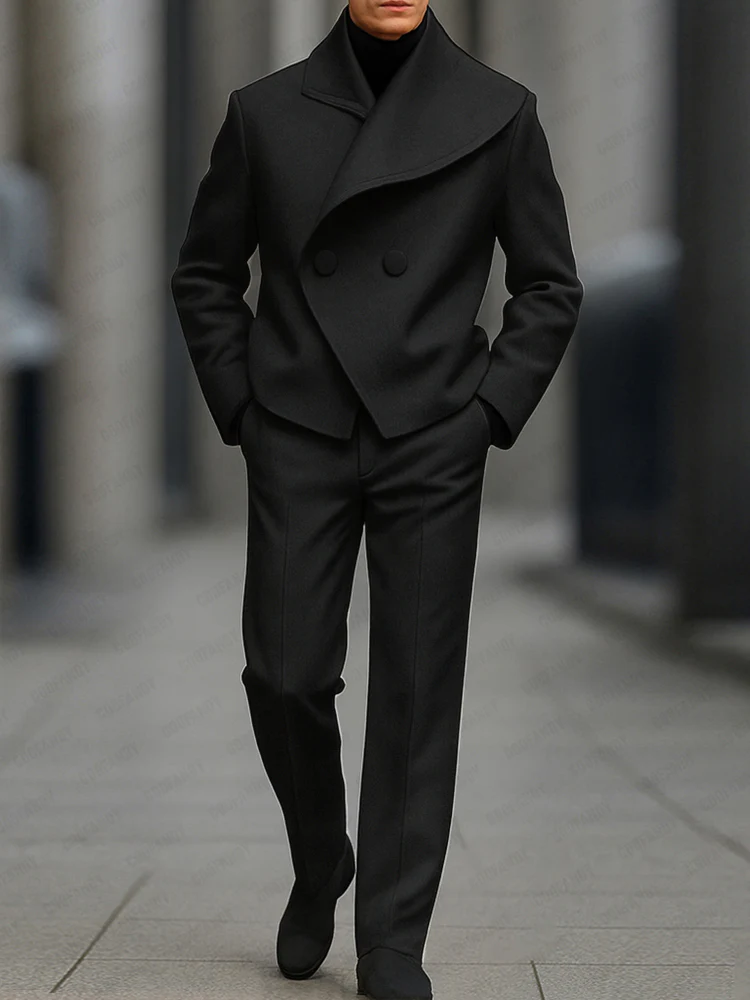 Stylish Asymmetry Design Blazer Pants Set - Image 2